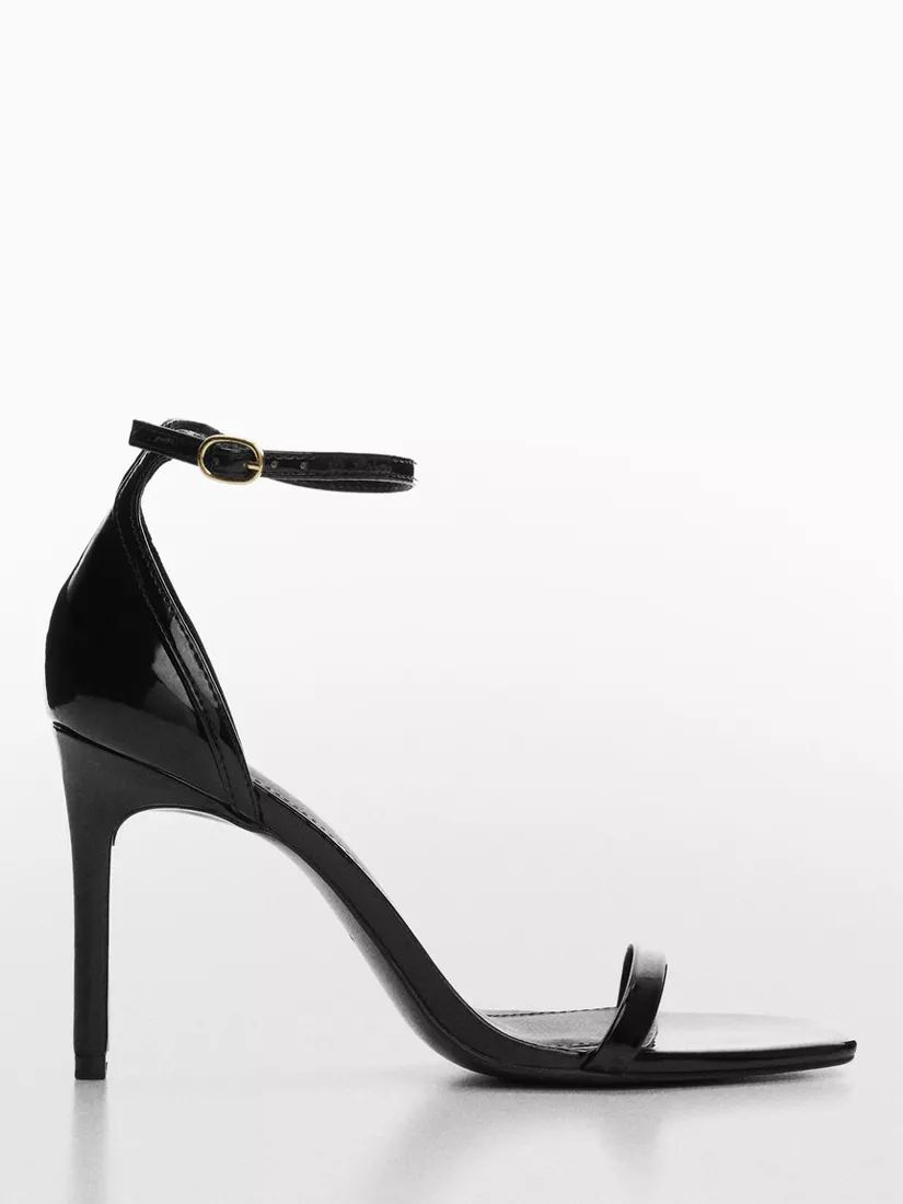 Mango Aussieb Buckle Strap High Heel Sandals, Black Patent | John Lewis (UK)