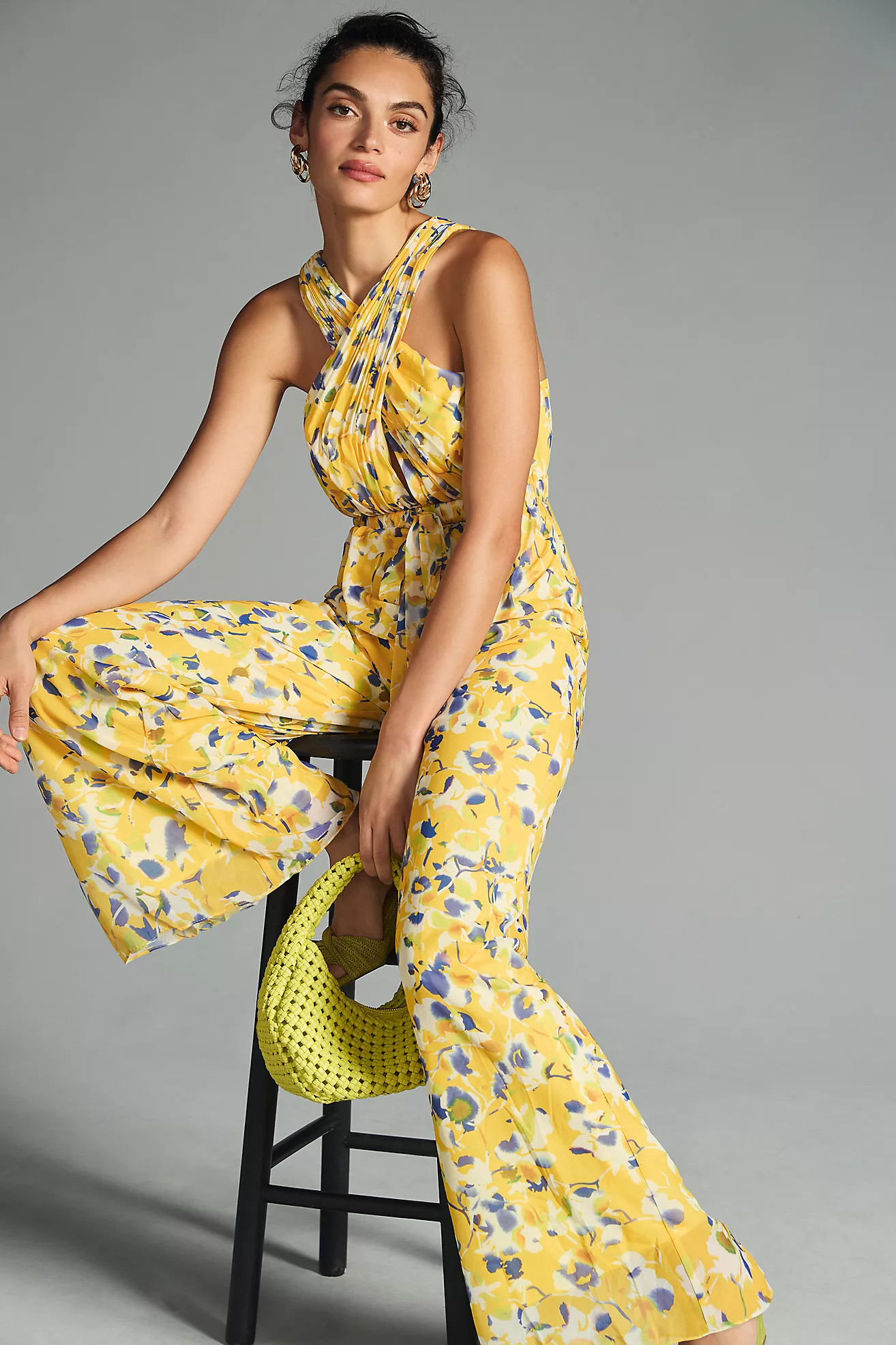 Ieena for Mac Duggal Wide-Leg Cross-Halter Jumpsuit | Anthropologie (US)