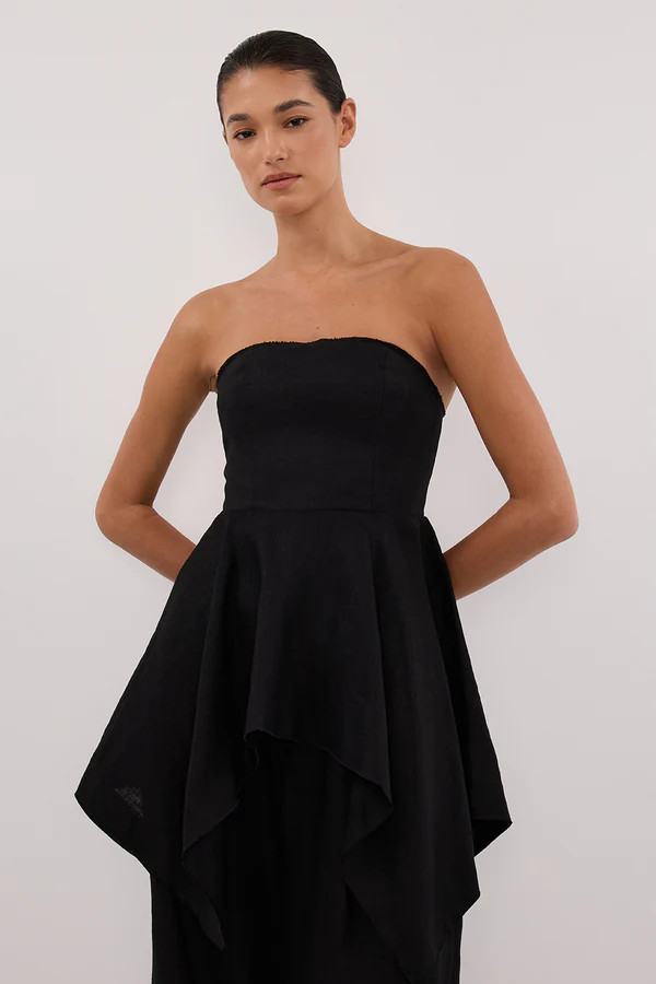 LUNA BLACK LINEN HANDKERCHIEF TOP | DISSH