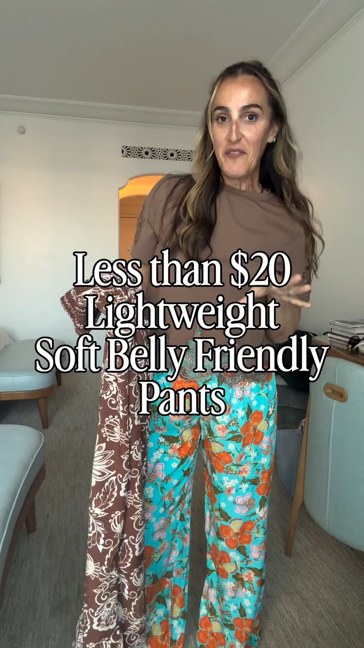Also both tops are so good! I got stopped a bunch of times wearing them the other day! So light and flowy, highly recommend. And they aren’t Poly! Two ways to wear these versatile palazzo pants. Perfect for a casual day or a relaxing evening at home. Paired with a comfy tank top and these cute sandals. These also make a great a travel outfit or business casual look.
I'm 5'6" and wear a medium in everything

#summerpants #patternedpants
#traveloutfit #floralpant #lightweightpants  #businesscasual 

 #LTKootd #LTKmomlife #LTKTravel