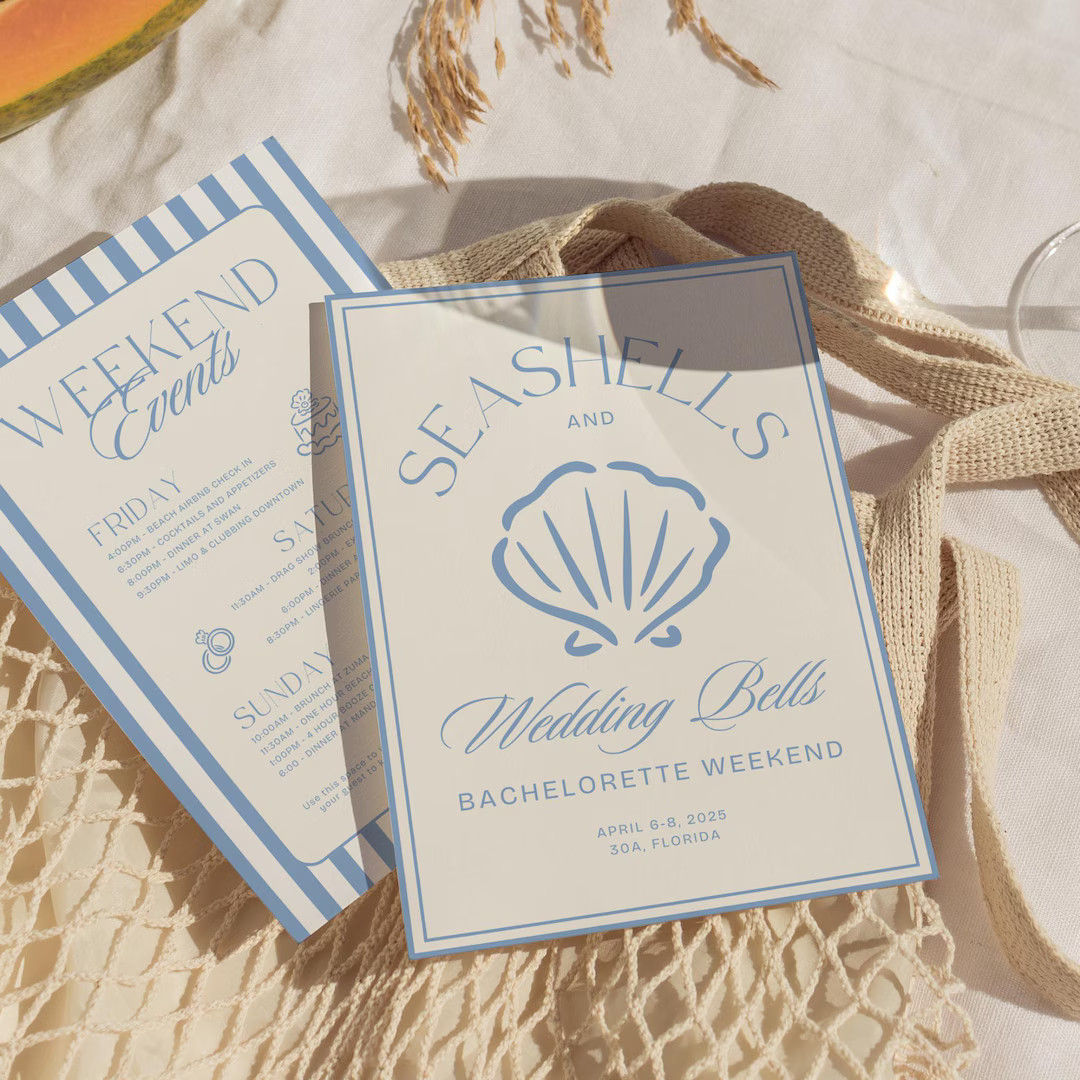 Seashells and Wedding Bells Bachelorette Itinerary Template, Beach Bachelorette Party Invitation,... | Etsy (US)