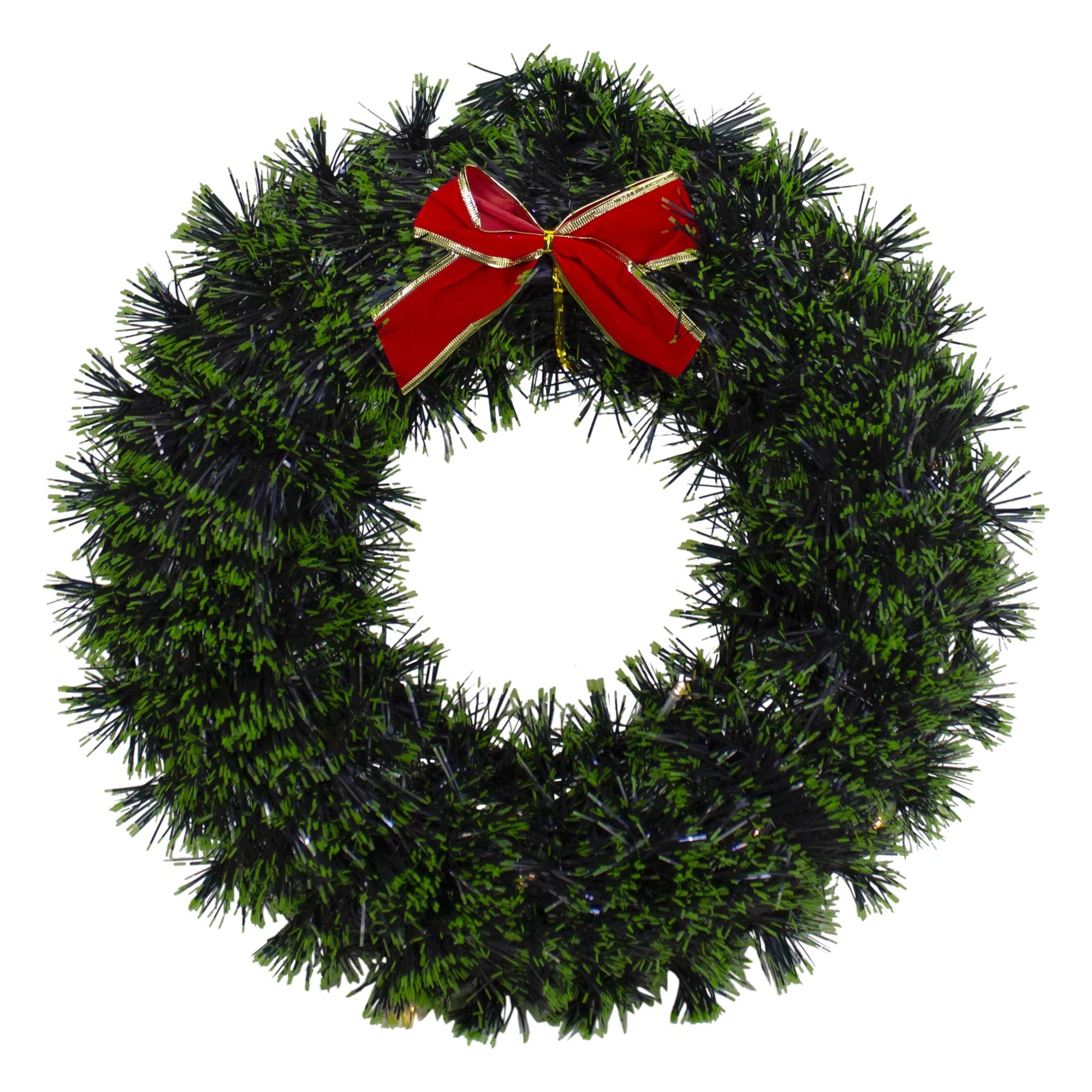 17" Pre-Lit Green Tinsel Artificial Christmas Wreath with a Bow - Clear LED Lights | Walmart (US)
