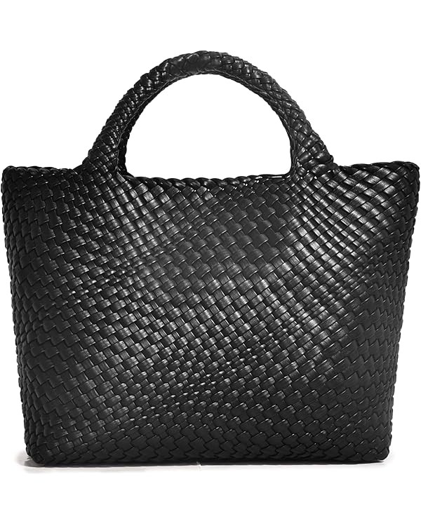 Woven Bag for Women, Vegan Leather Woven Handbag Tote Bag Large Beach Travel Handbag and Purse | Amazon (US)