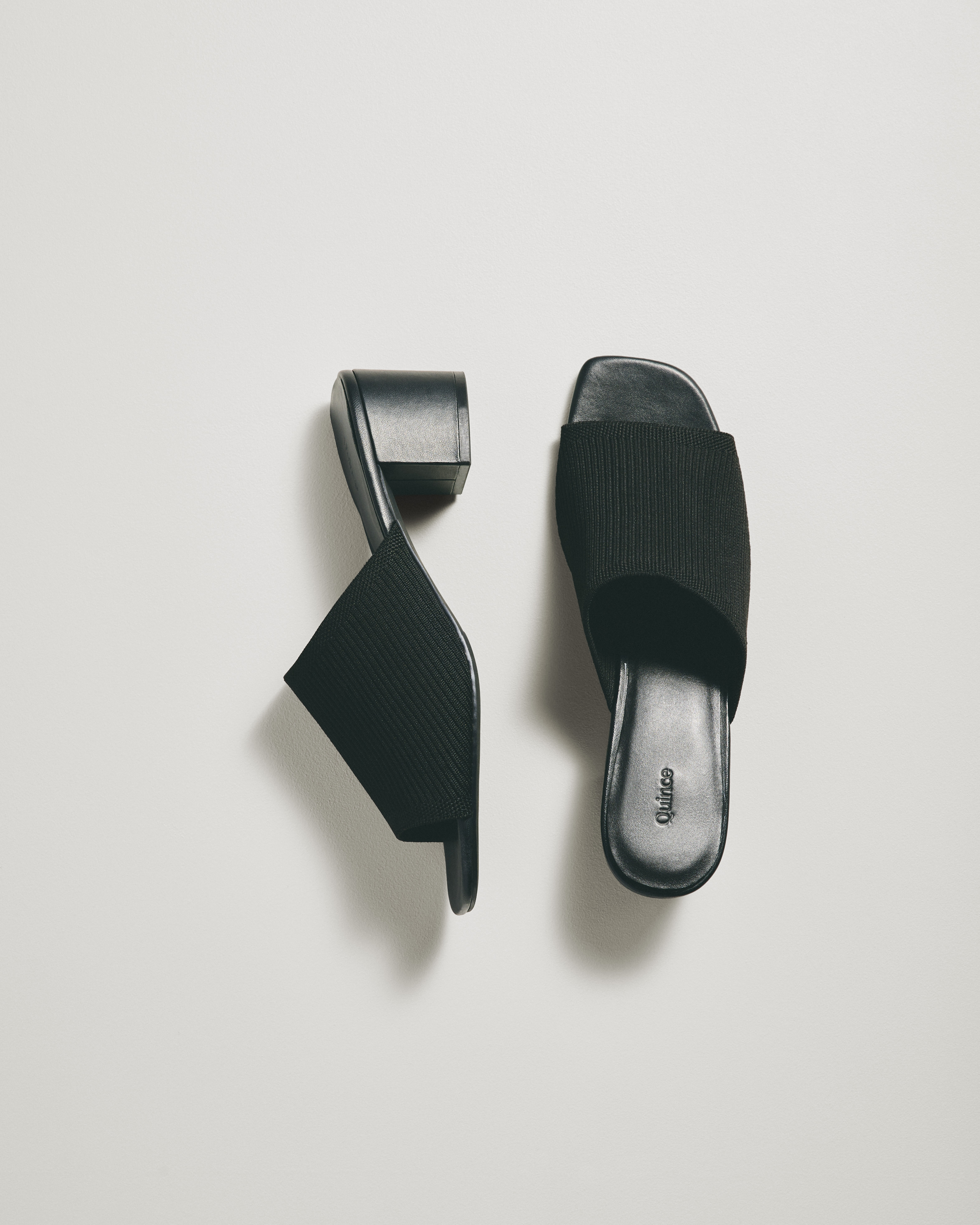 Quince | Women's Italian Leather & Eco Knit Heeled Mule in Black, Size 9 | Quince