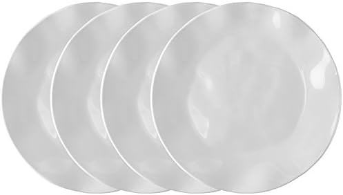 Q Squared Ruffle in Round BPA-Free Melamine Round Dinner Plate, 10-1/2 Inches, Set of 4, White | Amazon (US)