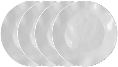 Q Squared Ruffle in Round BPA-Free Melamine Round Dinner Plate, 10-1/2 Inches, Set of 4, White | Amazon (US)