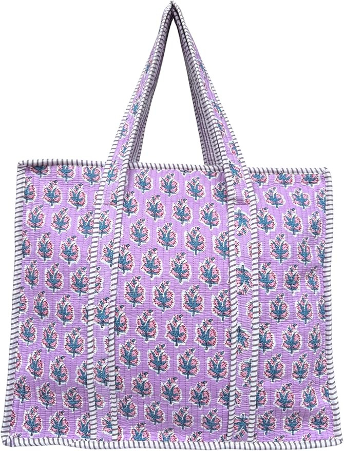 100% Cotton Quilted Tote Bag For Women 18x16– Large Zipper Reusable Beach Bag & Travel Bag Purs... | Amazon (US)