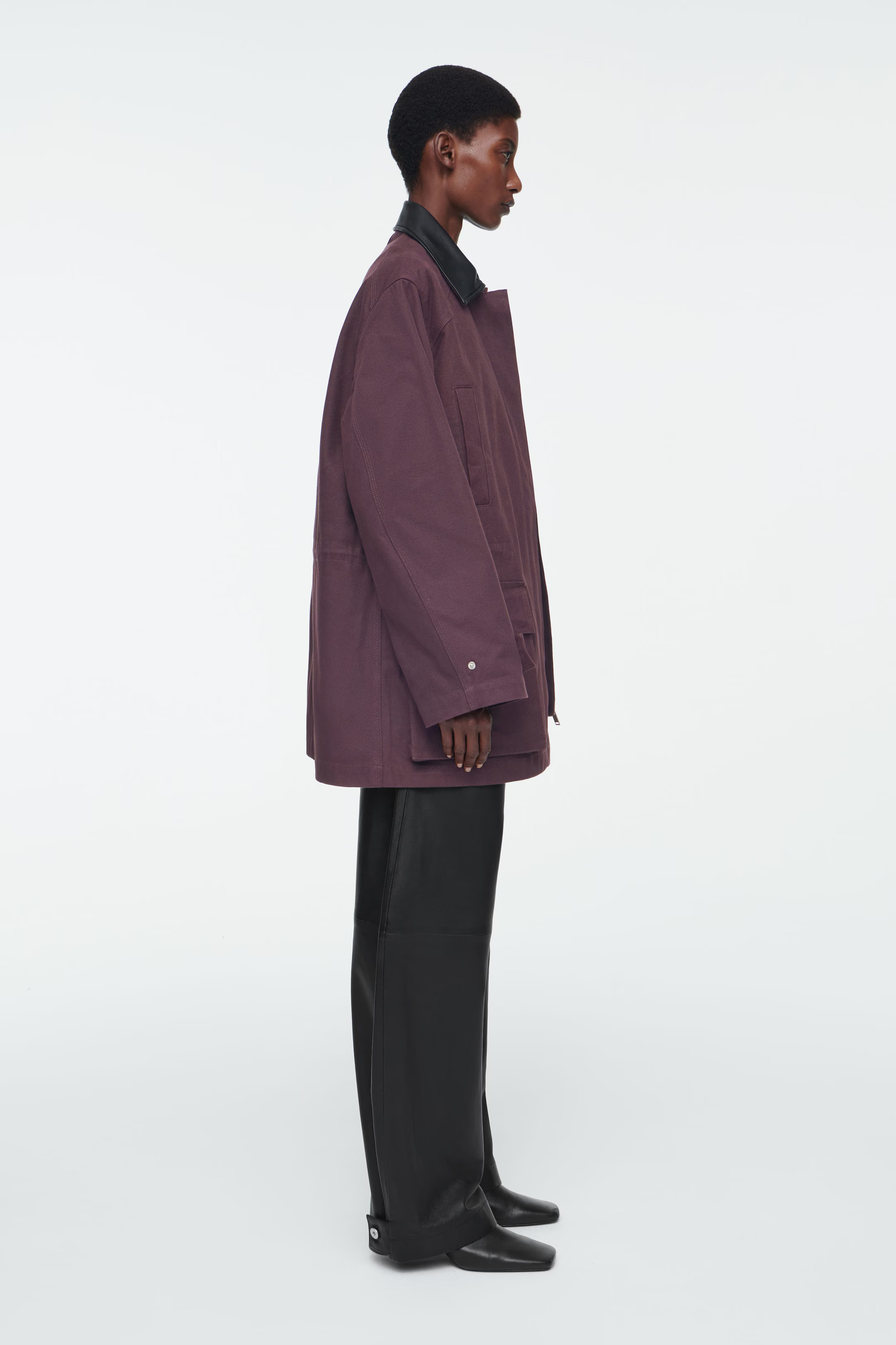 LEATHER-COLLAR FIELD JACKET - BORDEAUX | COS (AU)