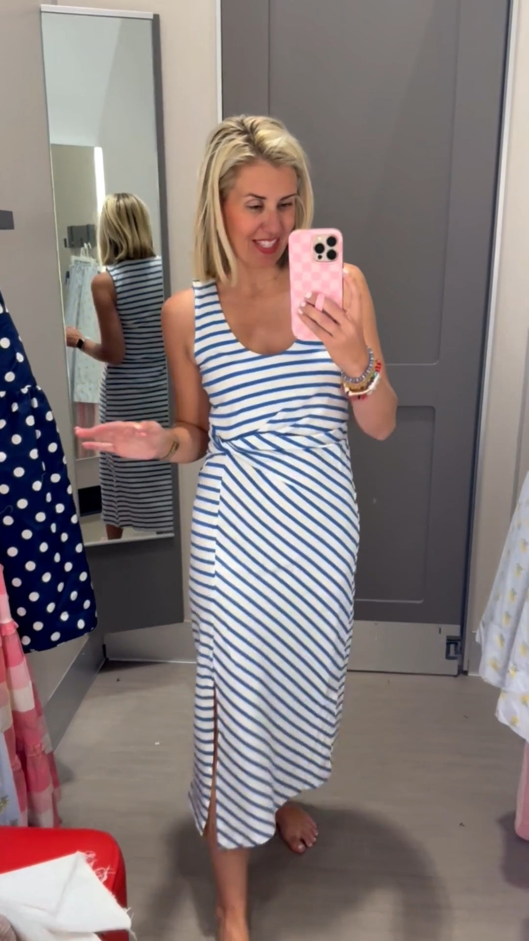 Sale Alert dress now $21……Hello cuteness! Love the stripes going in different directions and the tie waist….so flattering. I’m in size small. 

 *Use my code SUMMER for 30% off my bracelets 
 *Use code Mixandmatchmadness at Loopy

#LTKmomlife #LTKSeasonal #LTKdayinmylife