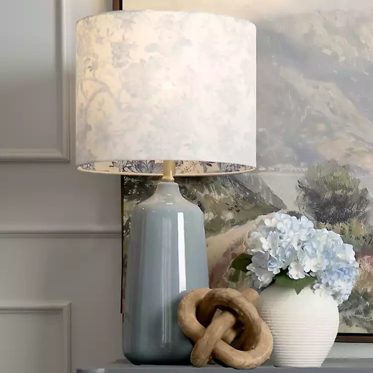 New! Blue Ceramic Table Lamp with Floral Shade | Kirklands