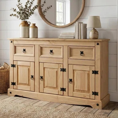3-Door 3-Drawer Natural Wood Sideboard Buffet Storage Cabinet | Wayfair North America