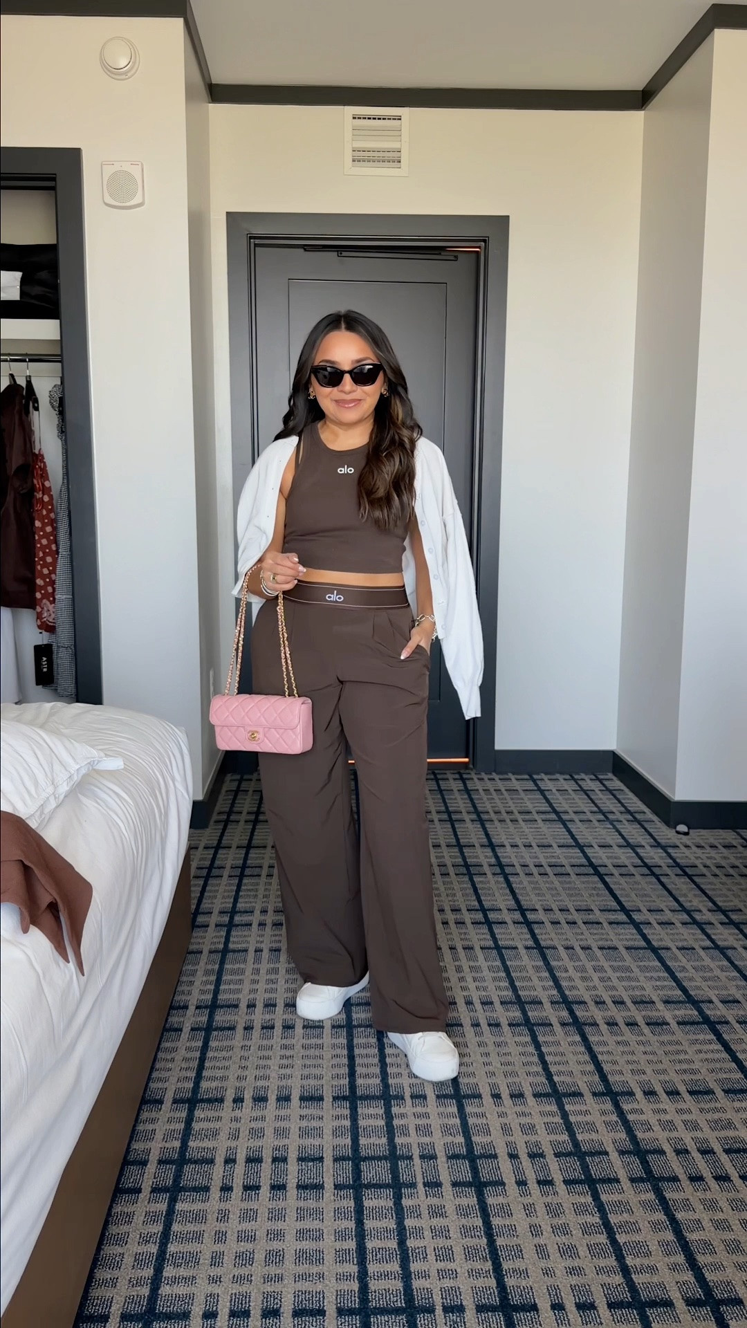 Travel Outfit!
Brown espresso tank size xs TT
Brown espresso sports bra size xs TT
Brown espresso pants size xxs regular - typically a size 2/26 in pants
Sneakers size 6.5 TTS
Cardigan size small TTS

#LTKPetite #LTKgrwm #LTKTravel