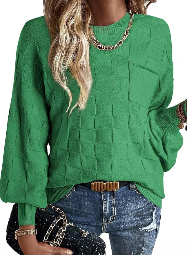 SHEWIN Womens Sweaters 2025 Casual Crewneck Long Sleeve Lightweight Knit Pullover Sweater Tops | Amazon (US)