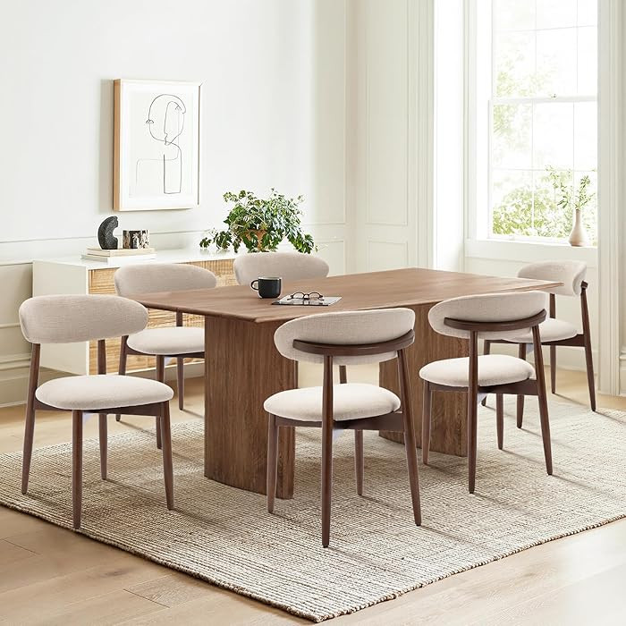 COLAMY Wooden Dining Chairs Set of 6, Modern Upholstered Fabric Dining Room Chair, Farmhouse Kitc... | Amazon (US)