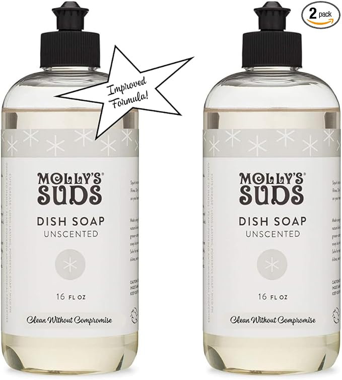 Molly's Suds Natural Liquid Dish Soap | Long-Lasting, Powerful Plant-Powered Ingedients | Unscent... | Amazon (US)