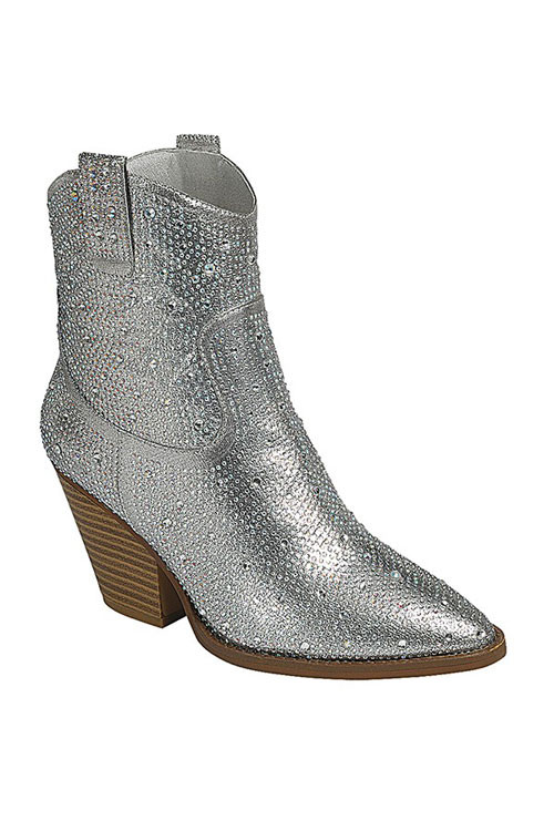 Rhinestone Cowgirl Western Booties Cowboy Boots-Silver | Fashion Junkee