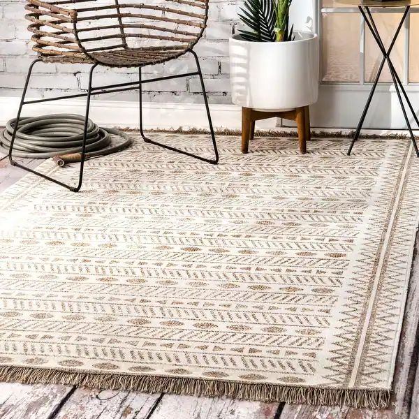 The Curated Nomad Frida Bohemian Geometric Tassels Indoor/ Outdoor Area Rug - 8' x 10' - beige | Bed Bath & Beyond