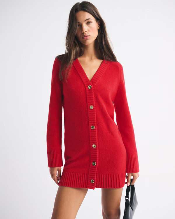 Women's Long-Sleeve Cardigan Mini Sweater Dress | Women's | Abercrombie.com | Abercrombie & Fitch (US)