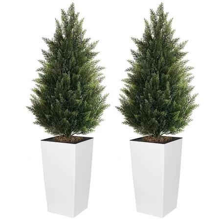 OLIVIVI Artificial Cedar Tree 4FT Tall Faux Silk Plant for Home Office Decor Indoor Outdoor Fake Lifelike Potted Tree with Wood Branches 2 pack | Walmart (US)