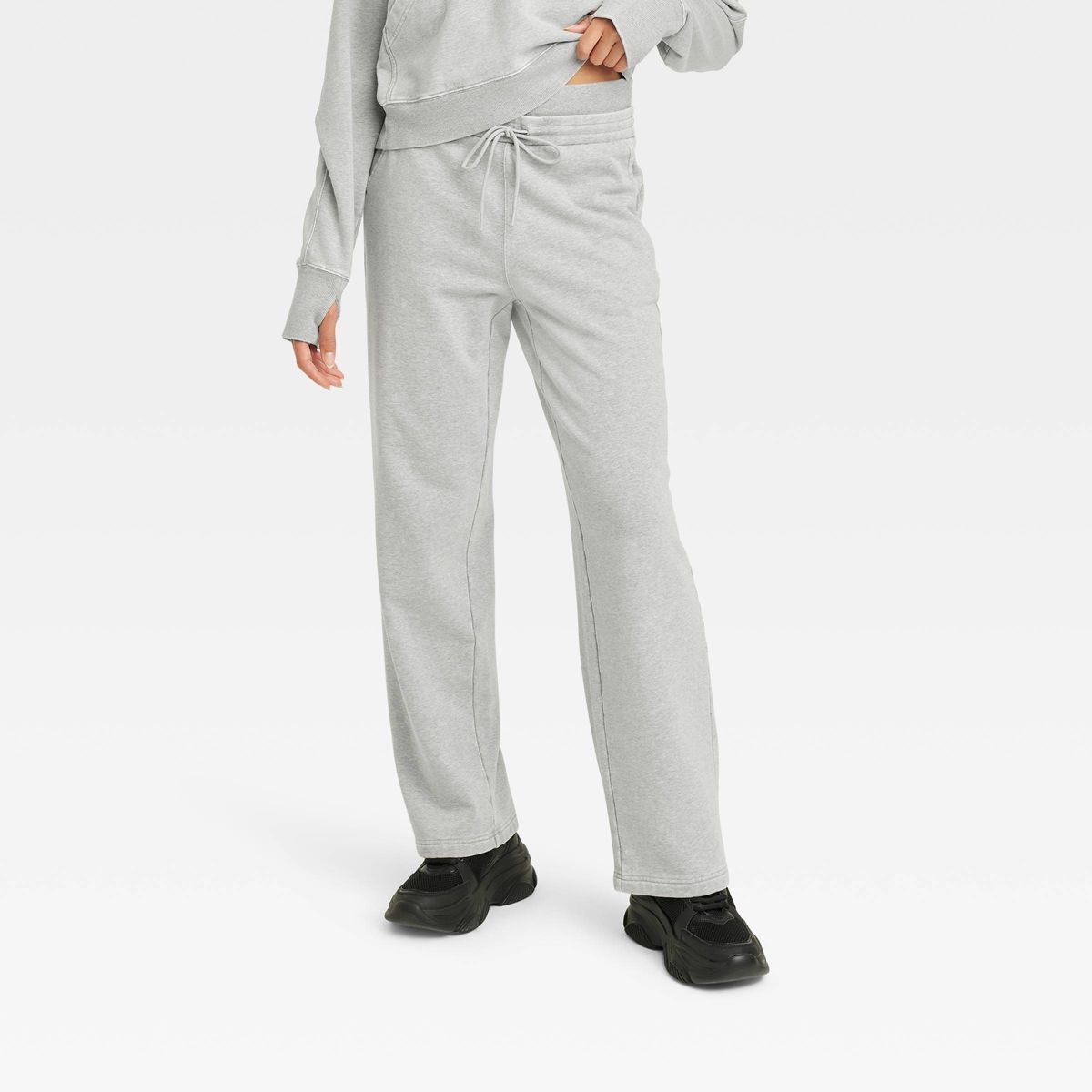 Women's High-Rise Open Bottom Fleece Pants - JoyLab™ Heathered Gray M | Target