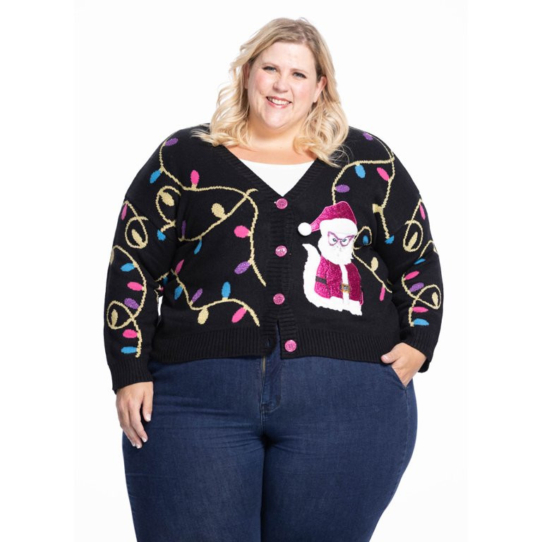 Jollidays x Glitter and Lazers Women's Meowy Catmas Cardigan, Sizes S-5X | Walmart (US)