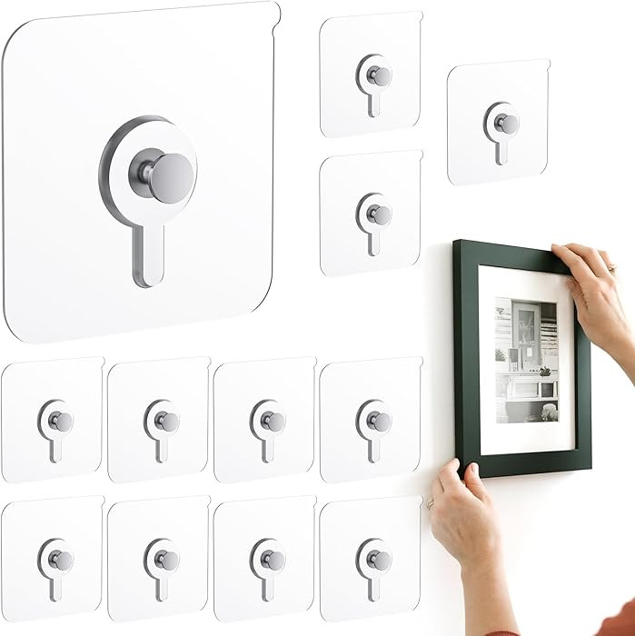 12 Pcs Picture Hangers without Nails, 20 Ibs Load Heavy Duty Self Picture Hanging Hooks for Hangi... | Amazon (US)