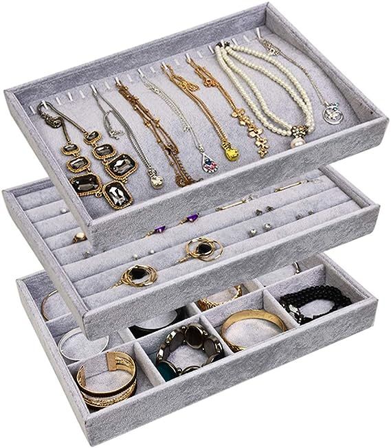 VIEFIN Velvet Stackable Jewelry Trays for Drawer,Jewelry Display Trays for Show, Drawer Jewelry O... | Amazon (US)