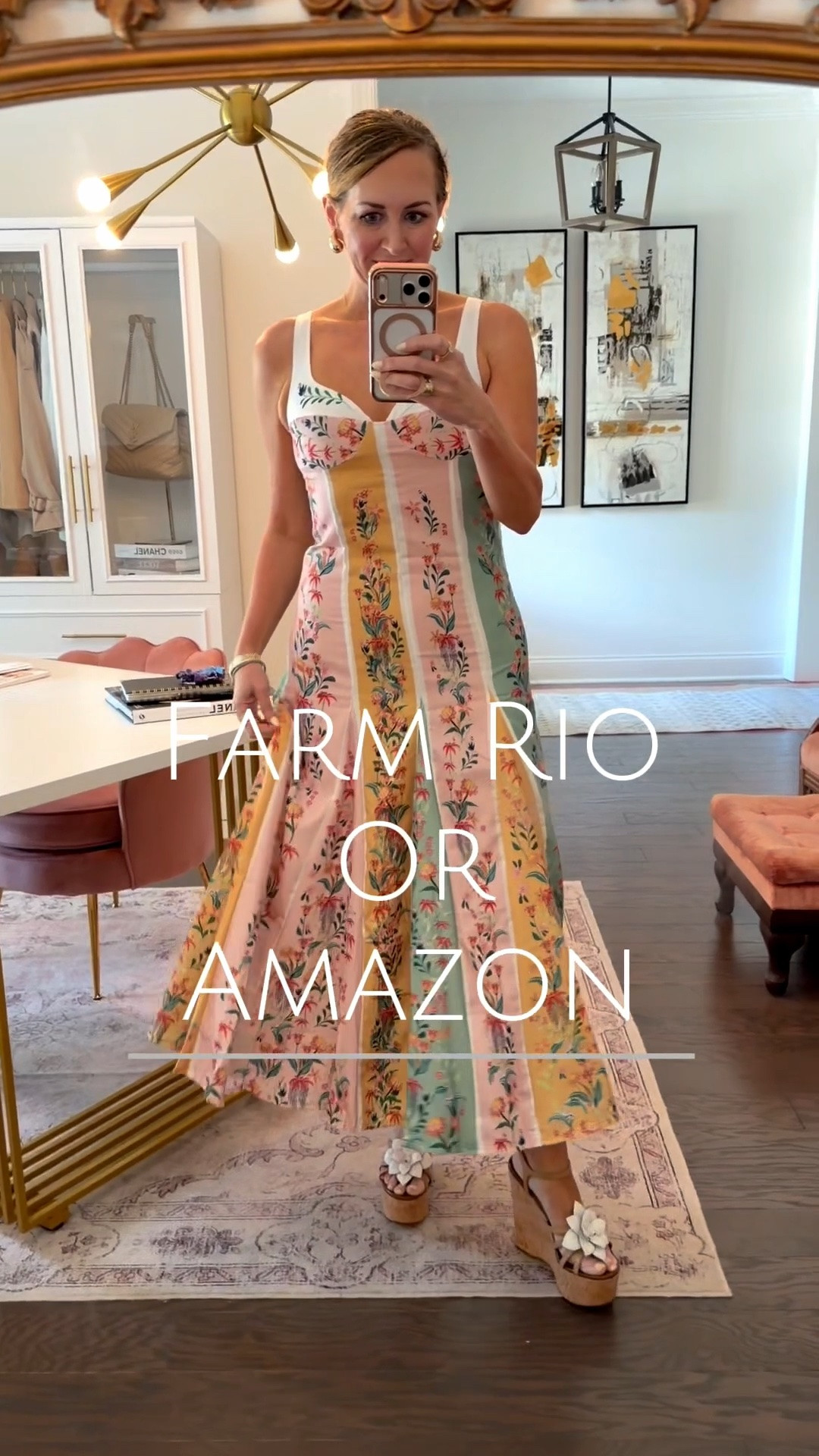 Farm Rio vibes with Amazon prices. 
Farm Rio dupe on Amazon
Farm Rio dupe dress
size small
Michael Kors flower wedges.

#LTKSeasonal #LTKOver40 #LTKSaleAlert