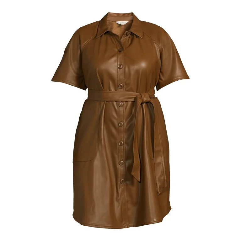 Terra & Sky Women's Plus Size Vegan Faux Leather Shirt Dress | Walmart (US)