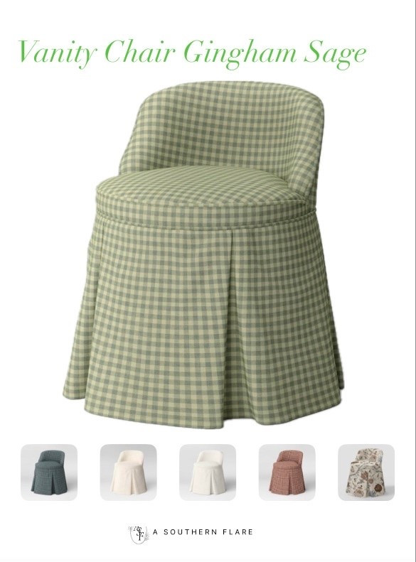 Vanity Chair in Whitaker Gingham Sage/ Home Decor