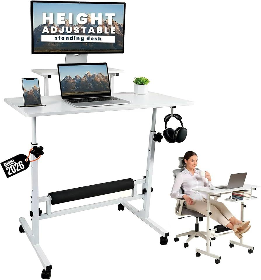 Model 2026 Adjustable Height Rolling Desk With Wheels Portable Compact Laptop Table Mobile Workst... | Amazon (US)