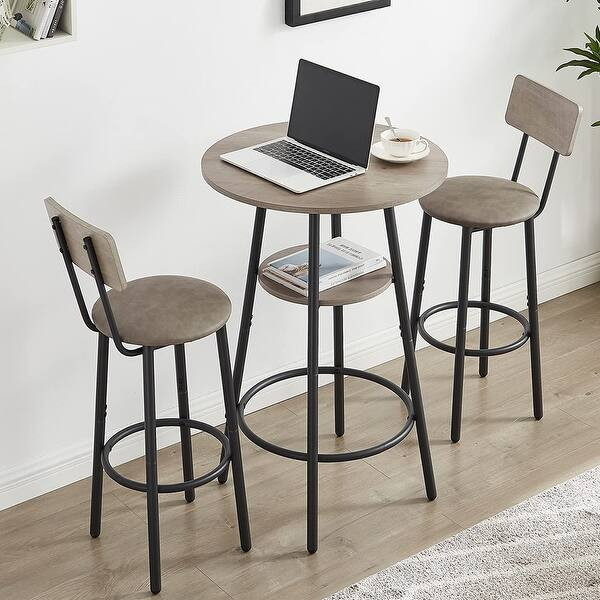 3 Pcs Dining Set, 2-Tier Round Bistro Bar Table & Upholstered Chair - Overstock - 36963974 | Bed Bath & Beyond
