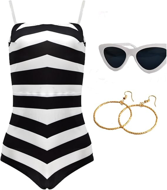 3pcs Black and White Striped Swimsuit Bathing Suit Outfit for Women 2023 Movie Halloween Cosplay ... | Amazon (US)