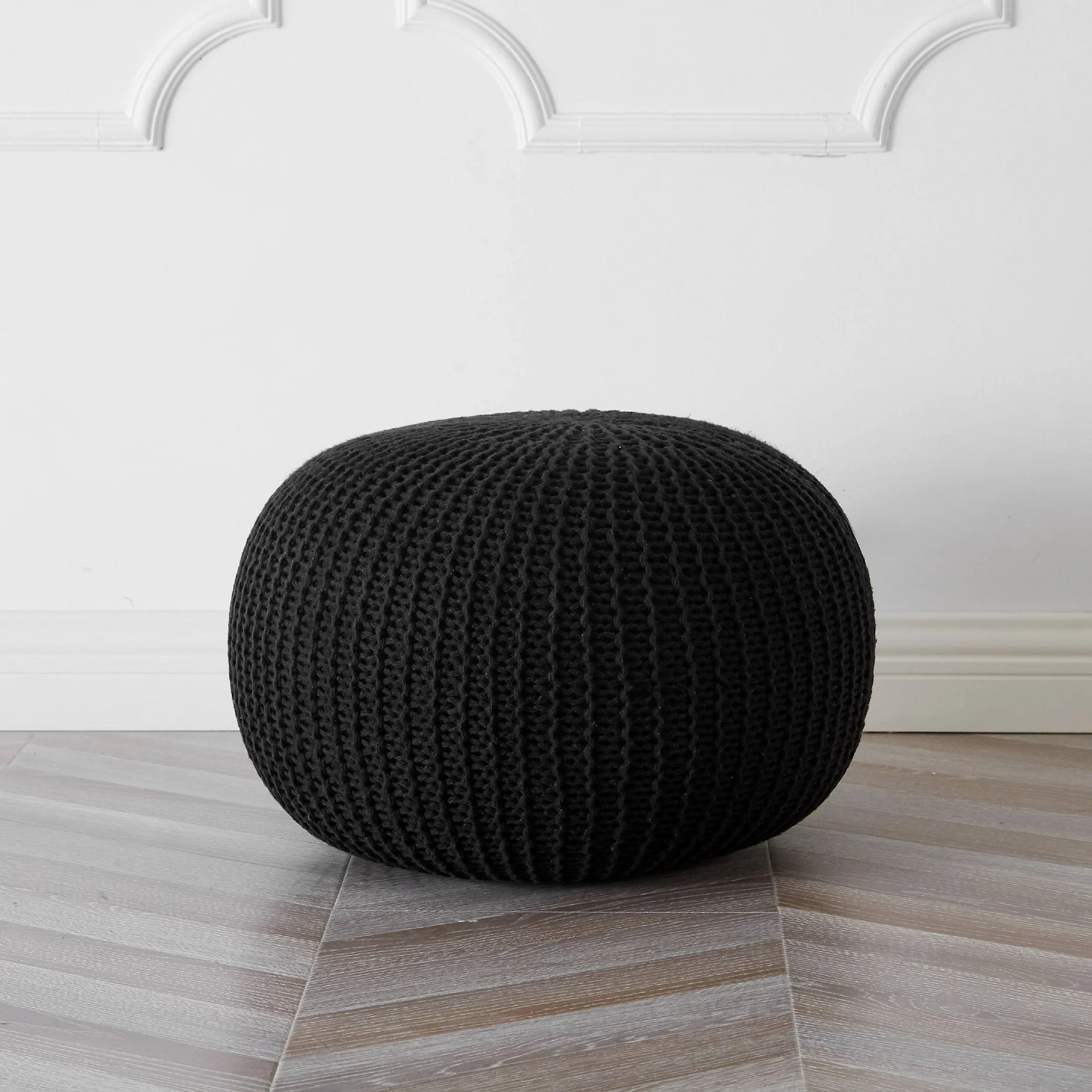 Urban Shop Round Knit Pouf, Black | Walmart (US)