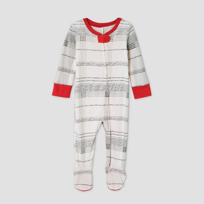 Infant Holiday Plaid with Trim 1pc Pajama Gray/Red - Hearth & Hand™ with Magnolia | Target
