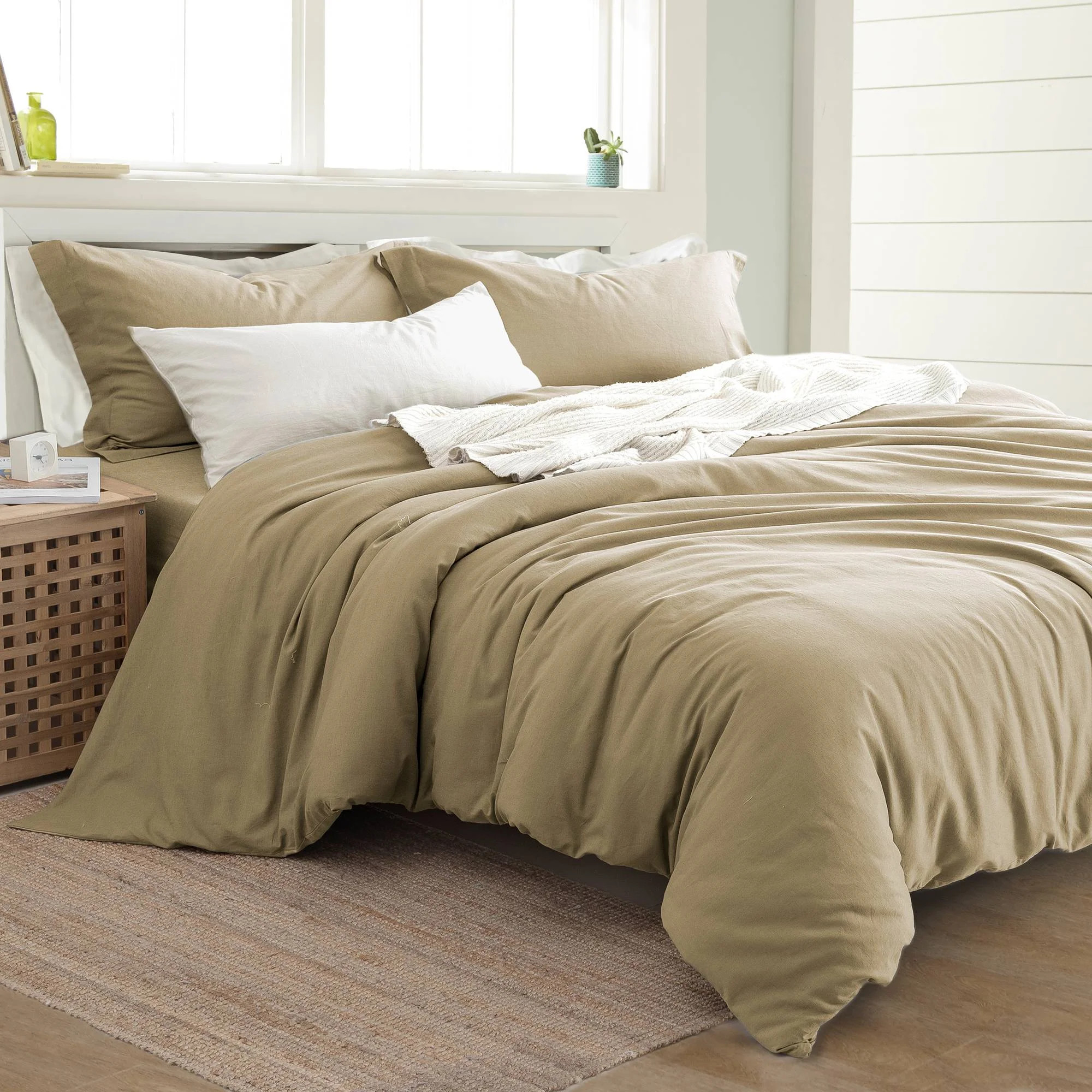 3 Piece Linen/Cotton Duvet Set, Ivory, King | Walmart (US)