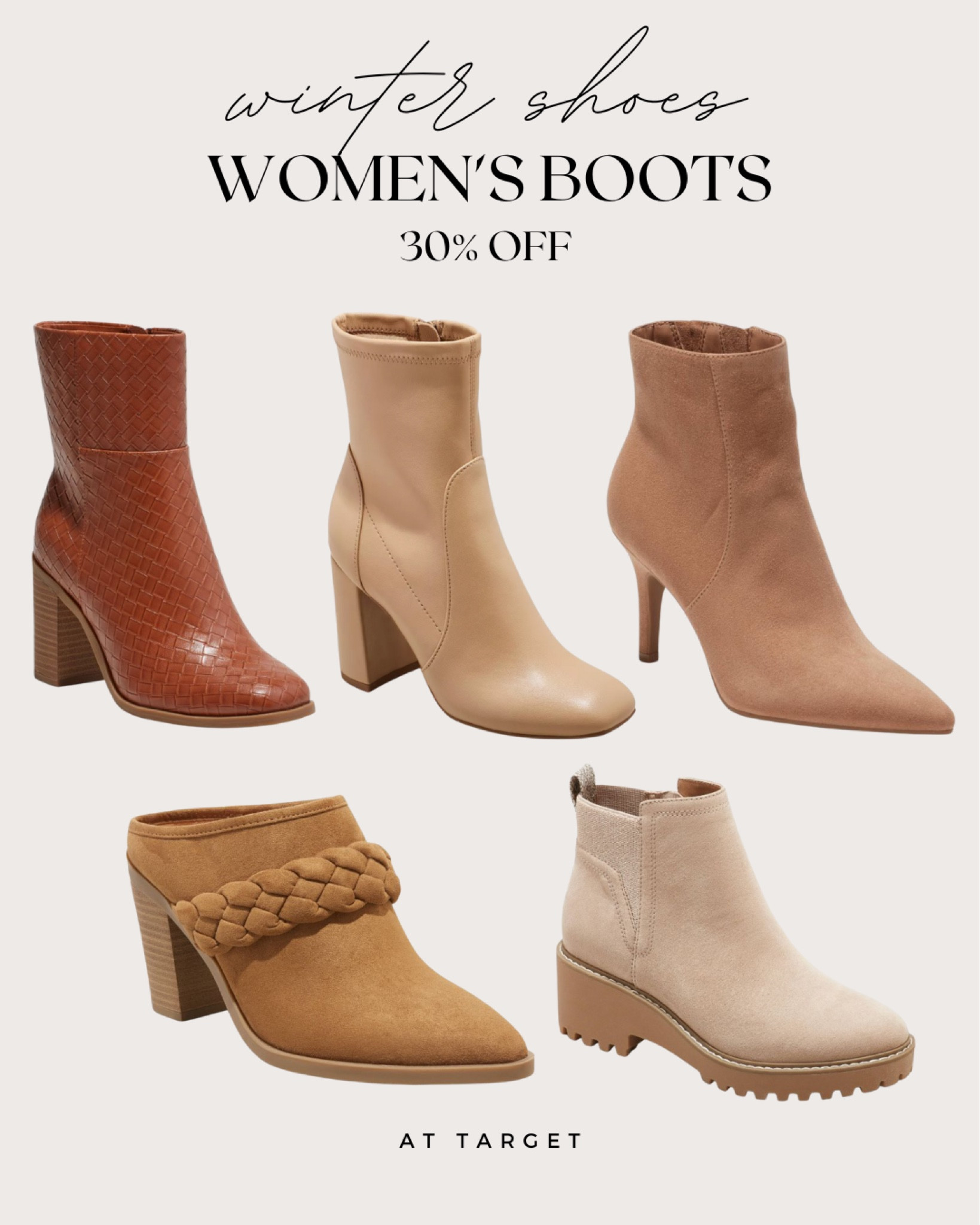 Women’s Boots on trend at Target! 🎯 These are all brown with a short heel — perfect for cold weather when you need to dress up or down 😍

Women’s | boots | short | leather | comfy | winter | fall | causal | everyday | budget | suede 

#LTKshoecrush #LTKunder100 #LTKSeasonal
