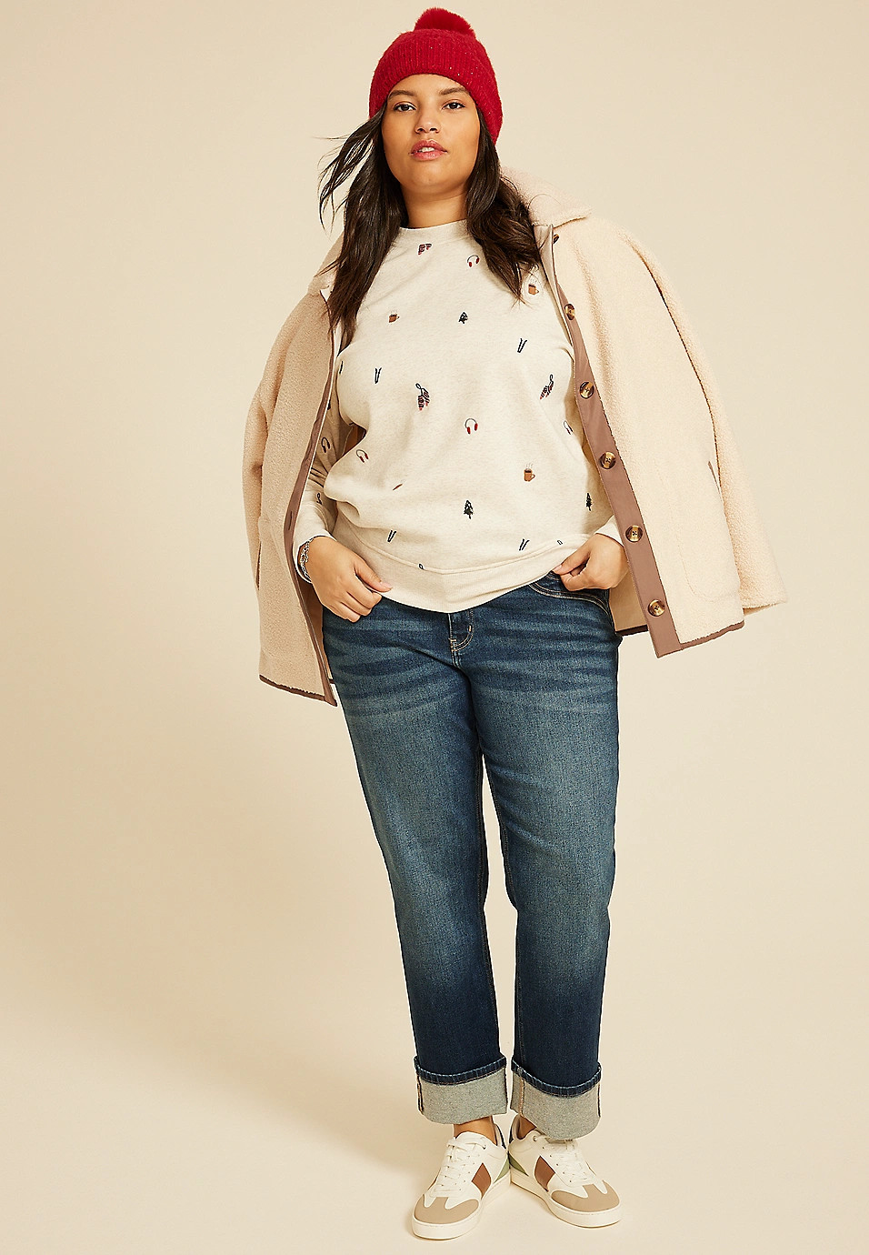 Plus Size Holiday Embroidered Relaxed Fit Sweatshirt | Maurices