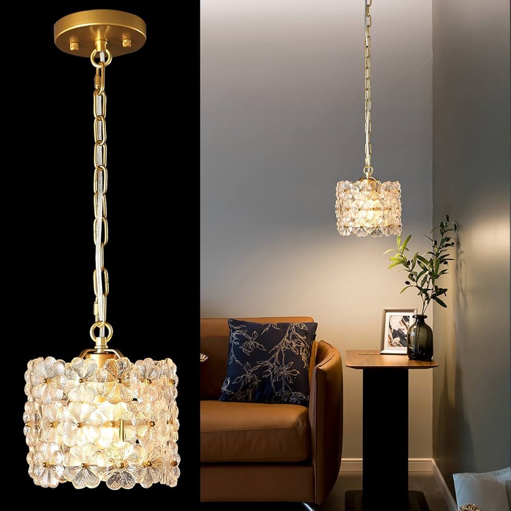 ADCTHOME Crystal Pendant Light, Gold Adjustable Hanging Ceiling Light Fixture Modern Pendant Ligh... | Amazon (US)