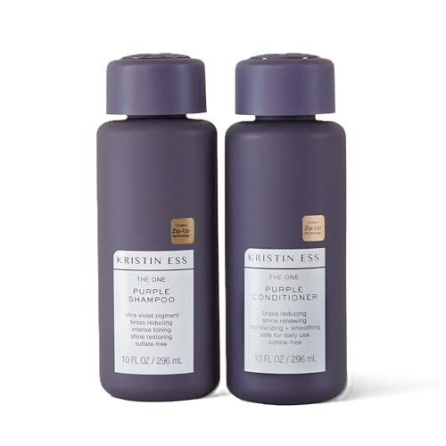 Kristin Ess Hair Purple Shampoo and Conditioner Set for Blonde, Brunette, Silver + Gray Hair, Anti Brass + Yellow Tones, Safe for Color Treated Hair, Sulfate Free Toning Shampoo Conditioner | Amazon (US)