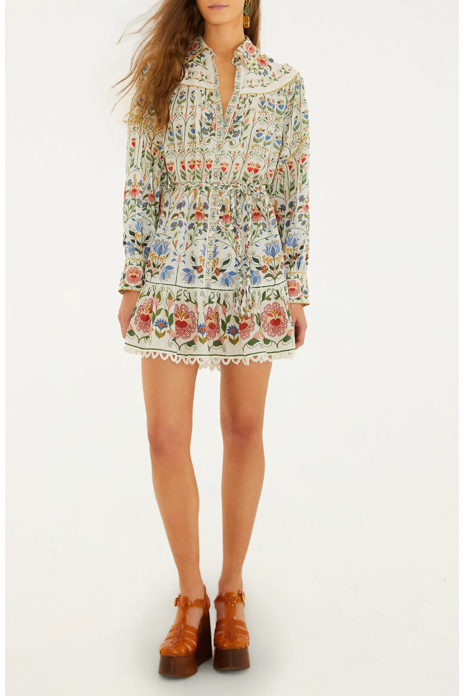 Stitched Garden Long Sleeve Cotton Blend Mini Shirtdress (Women) | Nordstrom | Nordstrom