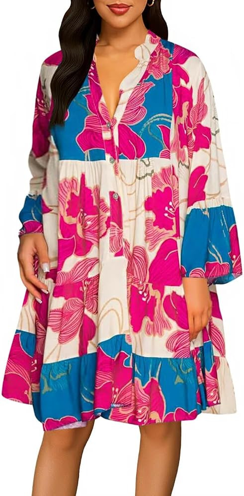 WXN Button Down Shirt Dresses for Women - Womens Summer Sundress Tops and Blouses Floral Print Sh... | Amazon (US)