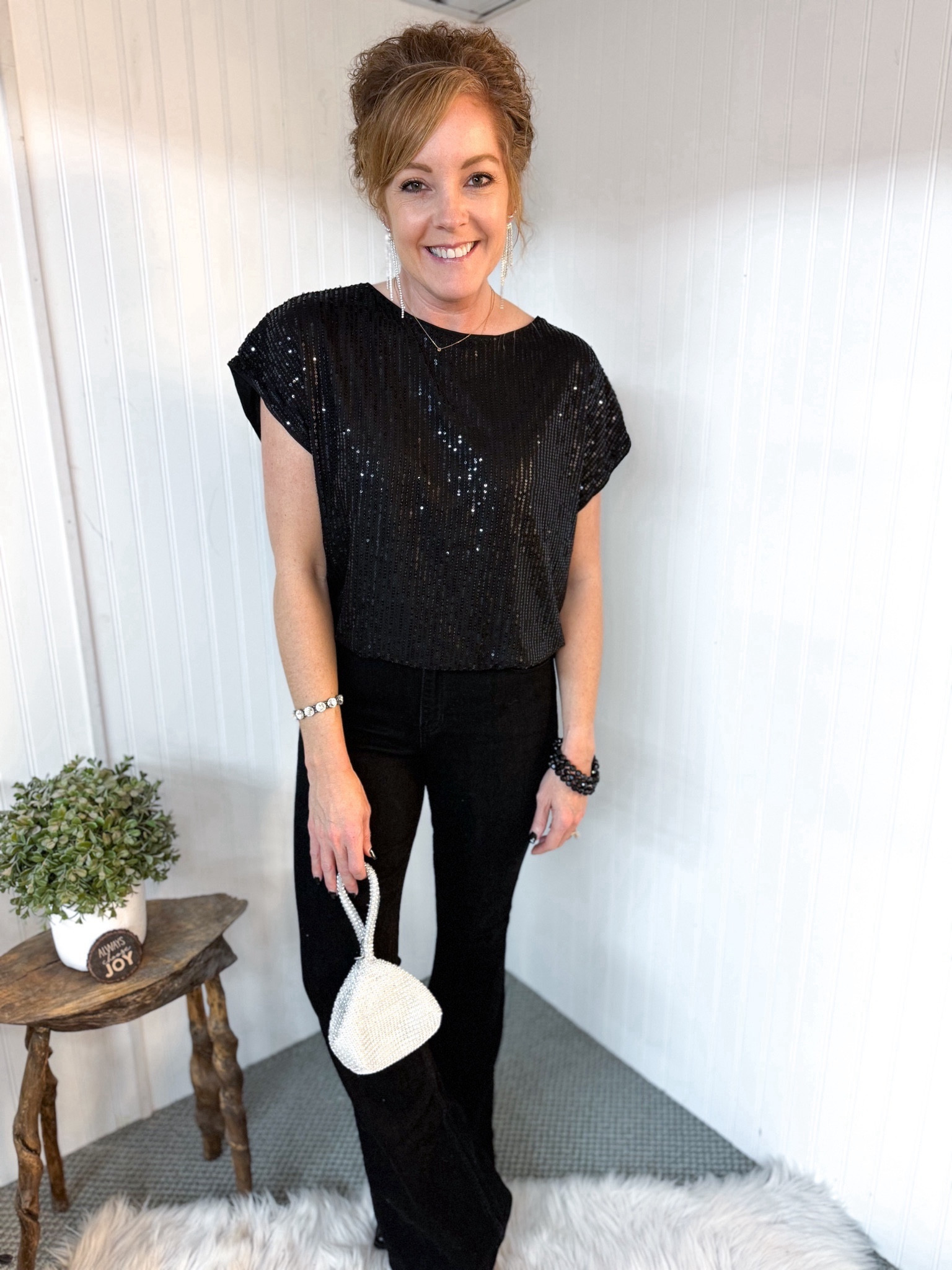Shein fashion / sequin top / sequin bag / holiday outfits / Christmas outfit / NYE outfit / holiday parties / affordable fashion / affordable accessories 

Sequin top- TTS, size small
Black flare jeans- sized up to 6 and went with the long option for extra length with heels!
Black heeled booties - TTS, size 8

#LTKover40 #LTKparties #LTKHoliday