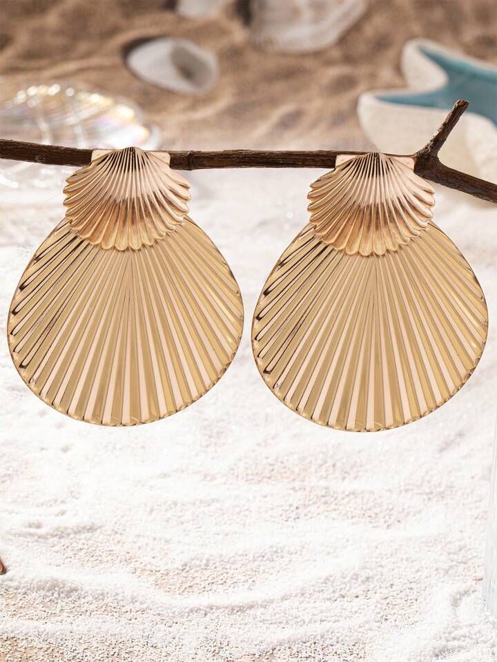 1pair Geometric & Shell Pendant European & American Ocean Vacation Style Stud Earrings | SHEIN