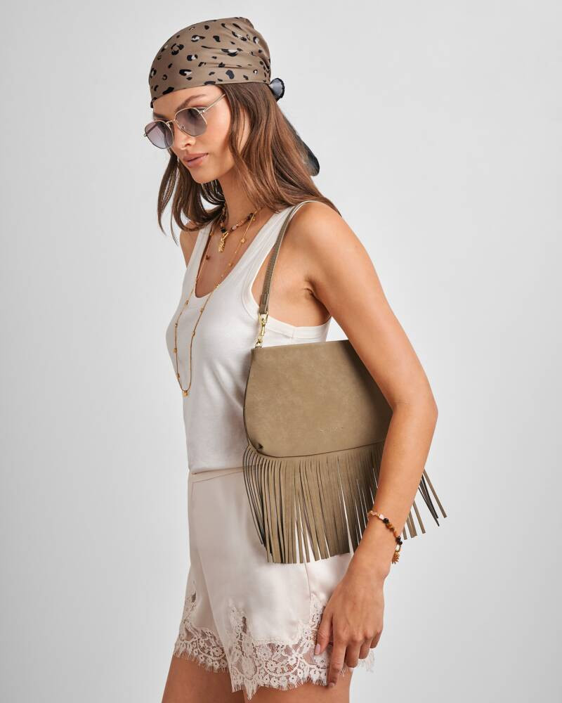 Cali Suedette Fringe Small Shoulder Bag in Taupe | Katie Loxton Ltd. (UK)