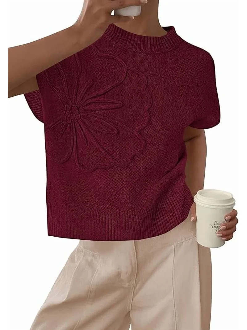 PRETTYGARDEN Women's Spring Sweater Vest Trendy Flower Knit Short Sleeve Cute Pullover Tank Tops ... | Walmart (US)