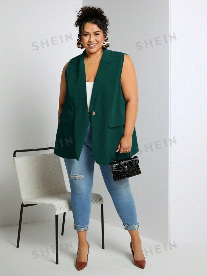 SHEIN CURVE+ Plus Single Button Vest Blazer | SHEIN