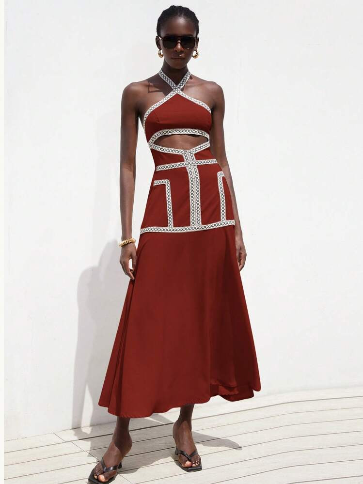 Aveloria Modichic Spring Summer New Ribbons Mixed Color Sleeveless Halter Dress | SHEIN