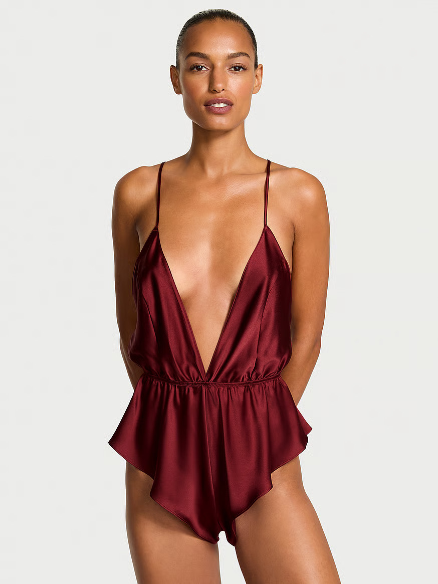 Buy Satin Flutter Romper, Sangria Red - Order Rompers online - Victoria's Secret US | Victoria's Secret (US / CA )