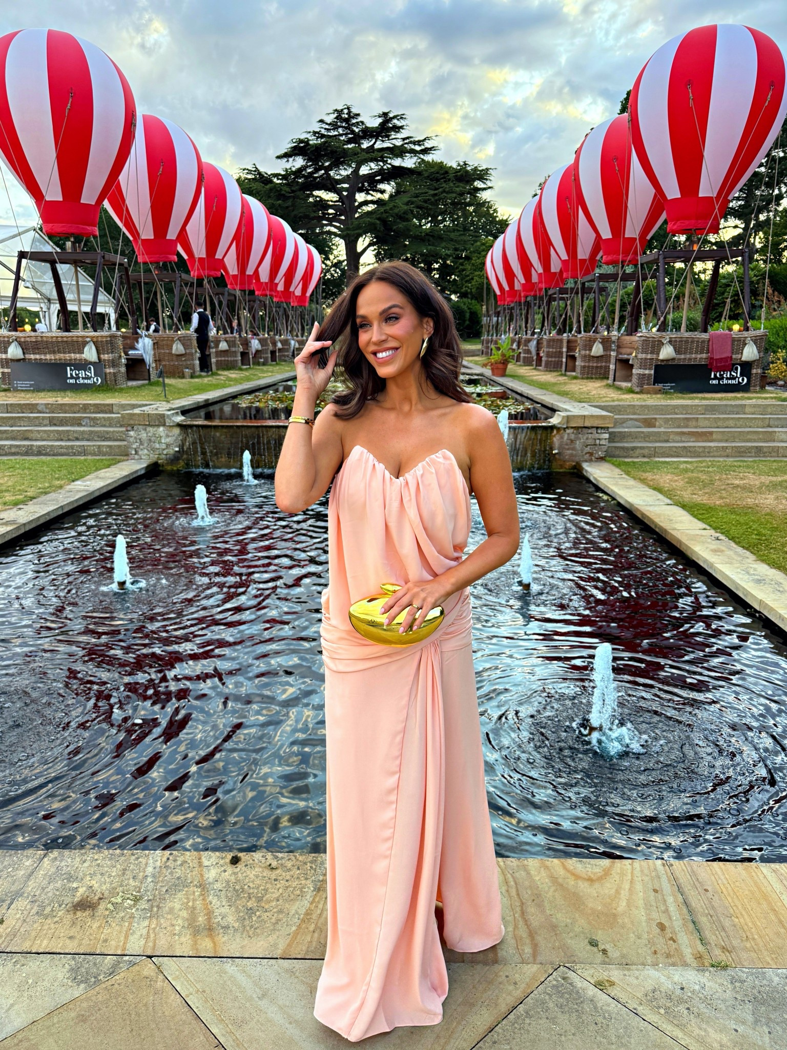 Peach bandeau drape maxi dress. 

#LTKuk #LTKsummer #LTKpartywear